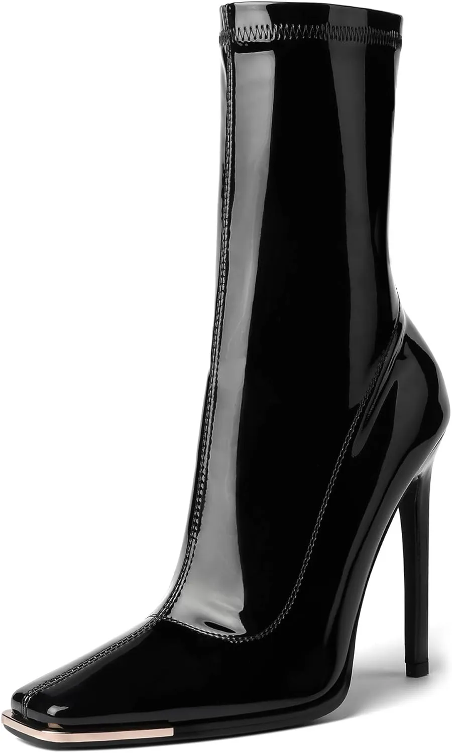 Reitoye Women's Mid Calf Boots Comfy Square Closed Toe Heel Boot Zipper Short Ankle Booties