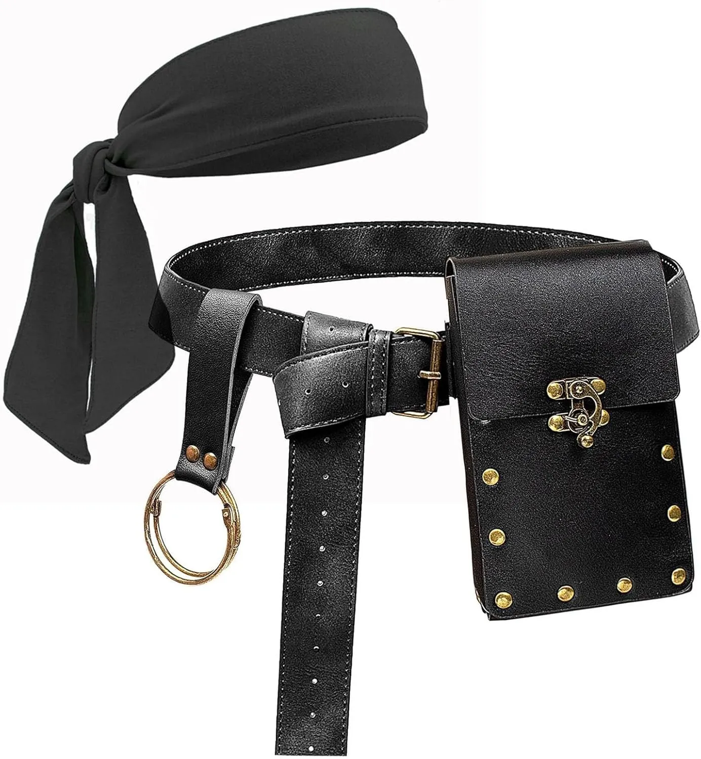 Ren Faire Costume Accessories Medieval Belt Pouch Coin Purse Skirt Hike Sets Festival Halloween Casual Fanny Pack Waist Bag (1Classic-Black)
