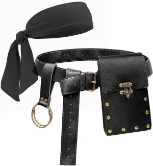 Ren Faire Costume Accessories Medieval Belt Pouch Coin Purse Skirt Hike Sets Festival Halloween Casual Fanny Pack Waist Bag (1Classic-Black)