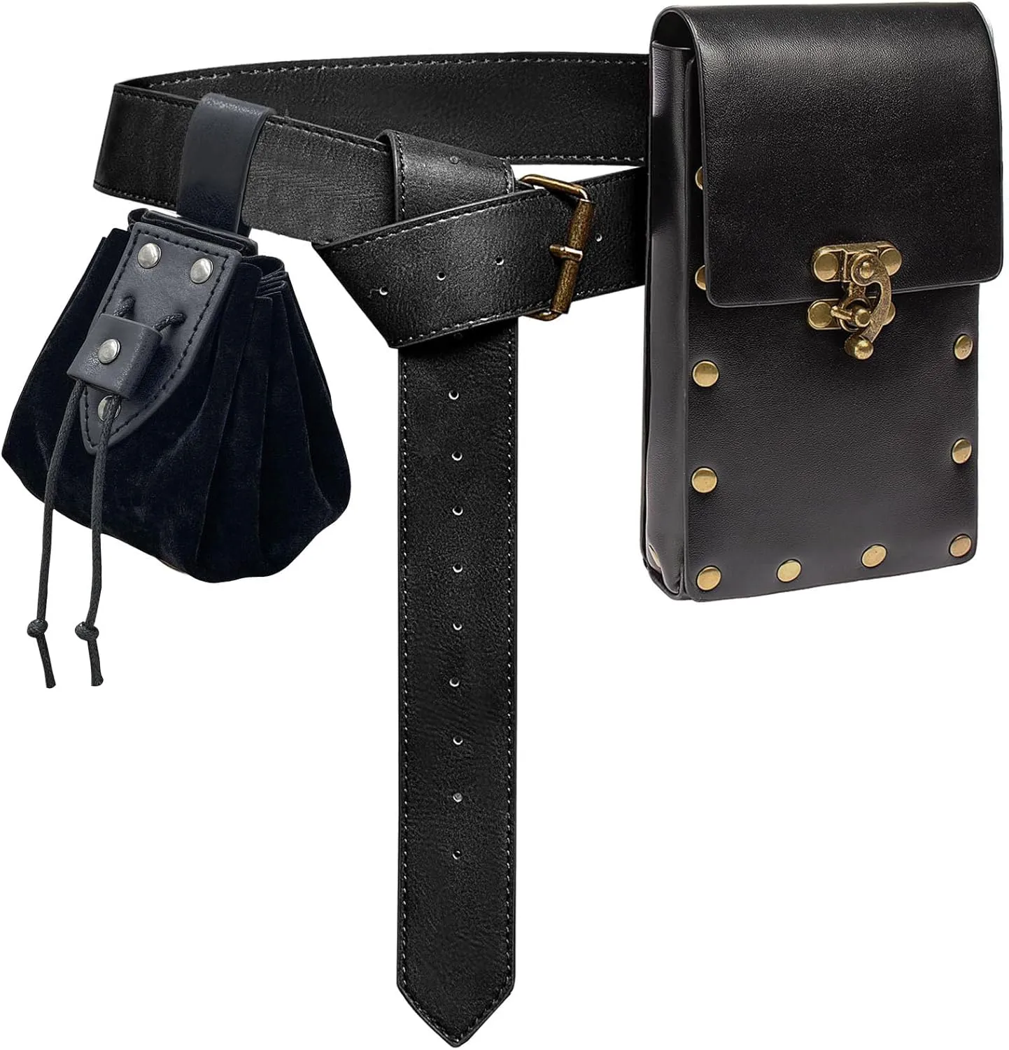 Renaissance Belt Pouch Coin Purse Skirt Hike Set Medieval Festival Costume Halloween Accessories Casual Fanny Pack Waist Bag (2Pouch-0Black)