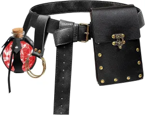Renaissance Belt Pouch Coin Purse Skirt Hike Set Medieval Festival Costume Halloween Accessories Casual Fanny Pack Waist Bag (3Bottle-Black)