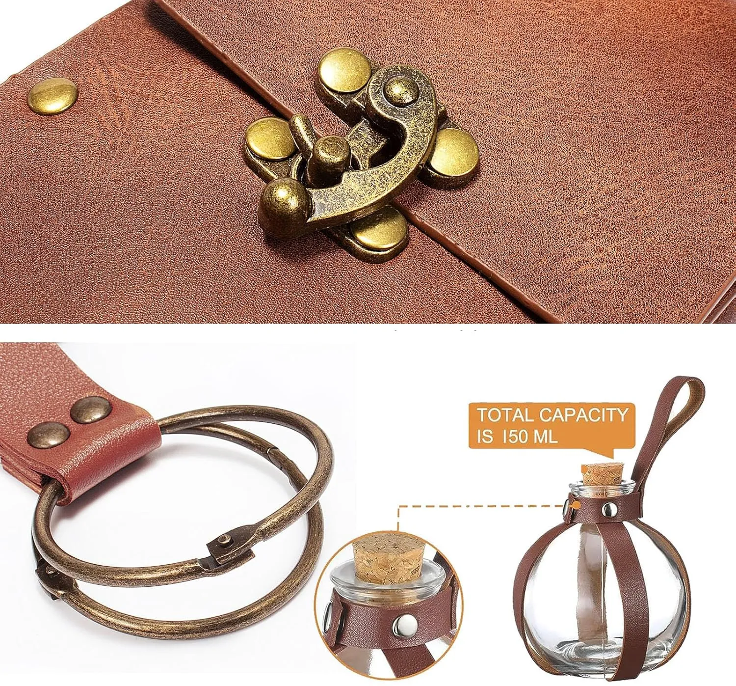 Renaissance Costume Sets Belt Pouch Purse Alight Potion Bottle Skirt Hike Set Medieval Festival Accessories for Hallowee (3-Brown)