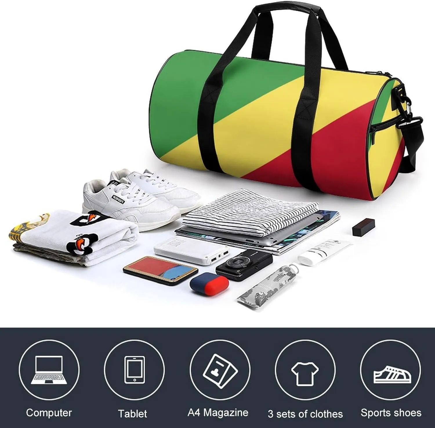 Republic Congo Flag Gym Bag for Men Women with Dry Wet Separation Sports Travel Duffel