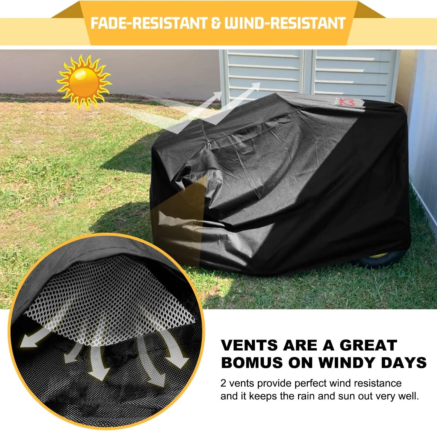 Riding Lawn Mower Cover, Heavy Duty Waterproof Polyester 600D Oxford Tractor Cover UV & Dust & Water Resistant, Universal Fit Decks up to 54" with Elastic Cord & Storage Bag (Black)