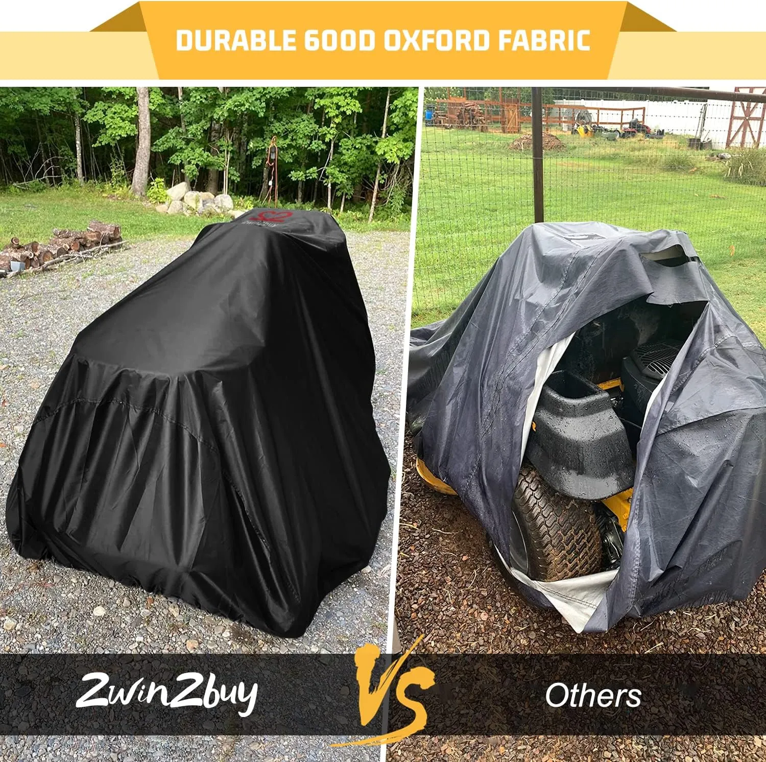 Riding Lawn Mower Cover, Heavy Duty Waterproof Polyester 600D Oxford Tractor Cover UV & Dust & Water Resistant, Universal Fit Decks up to 54" with Elastic Cord & Storage Bag (Black)