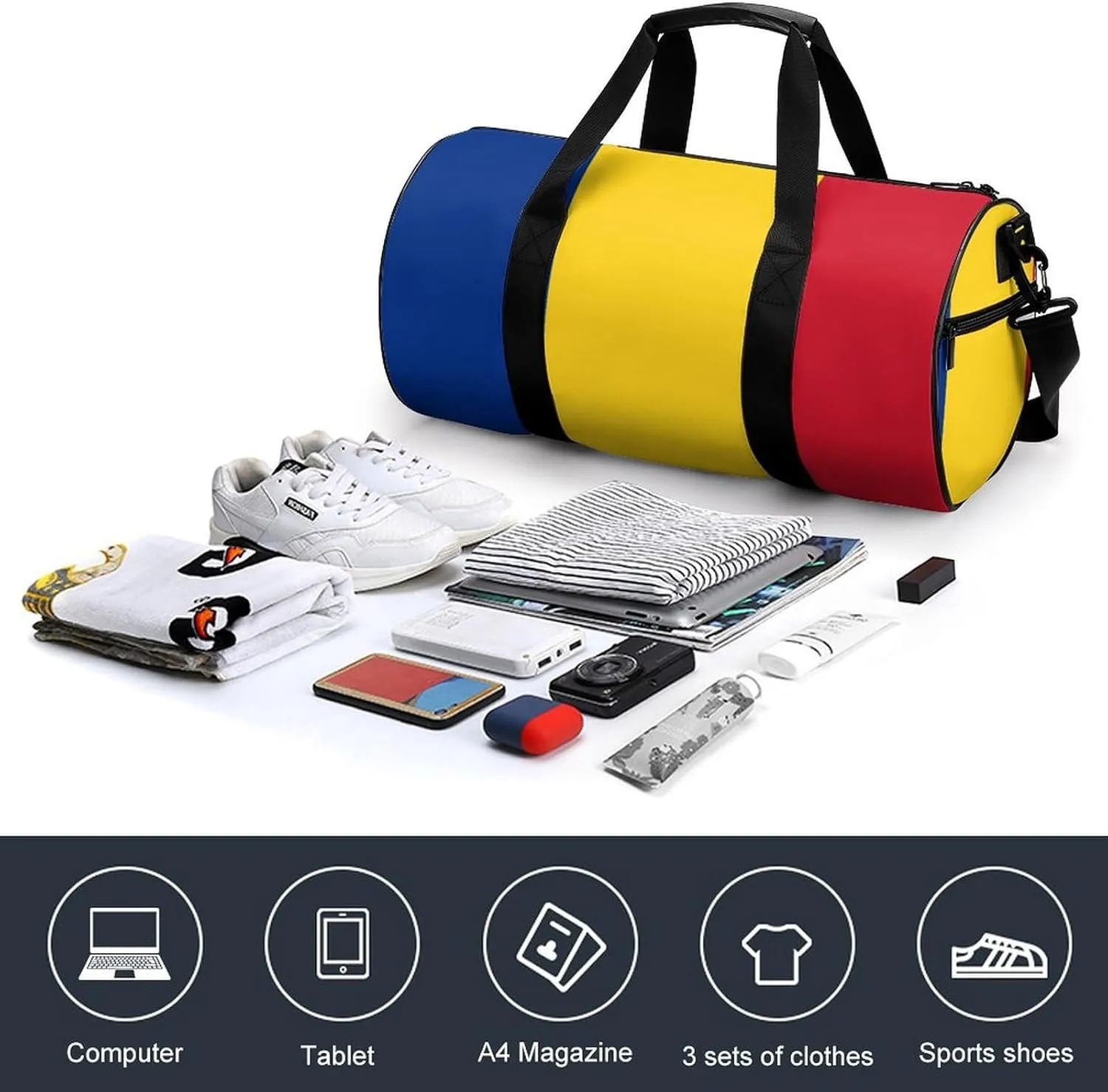 Romanian Flag Waterproof Gym Bag with Shoe Compartment Sports Duffel for Travel Beach