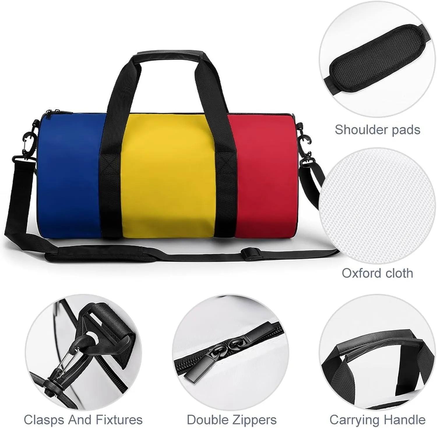 Romanian Flag Waterproof Gym Bag with Shoe Compartment Sports Duffel for Travel Beach