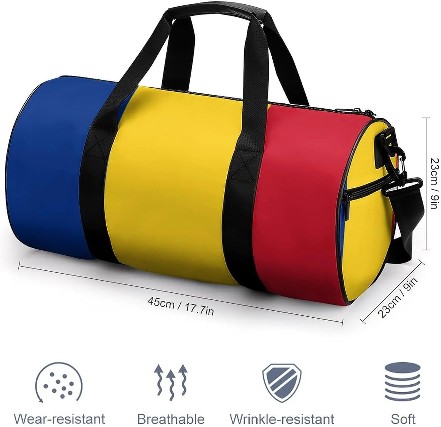 Romanian Flag Waterproof Gym Bag with Shoe Compartment Sports Duffel for Travel Beach