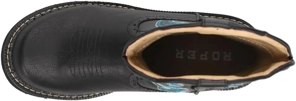 ROPER Womens Chunk Rider Embroidery Round Toe Casual Boots Ankle Low Heel 1-2" - Black