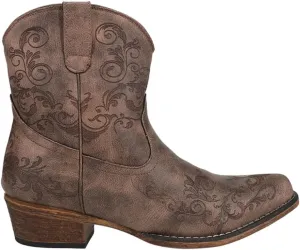 ROPER Womens Short Stuff Embossed Snip Toe Casual Boots Ankle Low Heel 1-2" - Brown