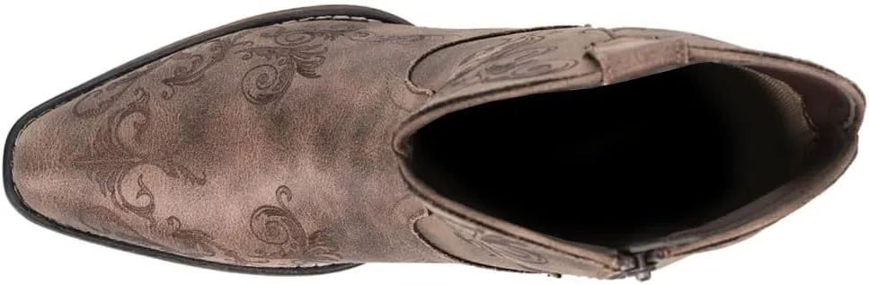 ROPER Womens Short Stuff Embossed Snip Toe Casual Boots Ankle Low Heel 1-2" - Brown