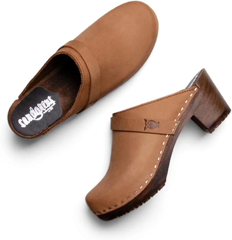 Sandgrens Handmade Swedish Wood Clogs for Women, High Heel Mule | Dublin