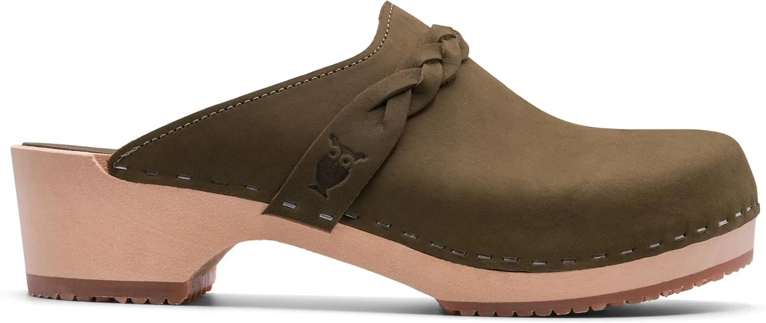 Sandgrens Handmade Swedish Wood Clogs for Women, Low Heel Mule | Brussels