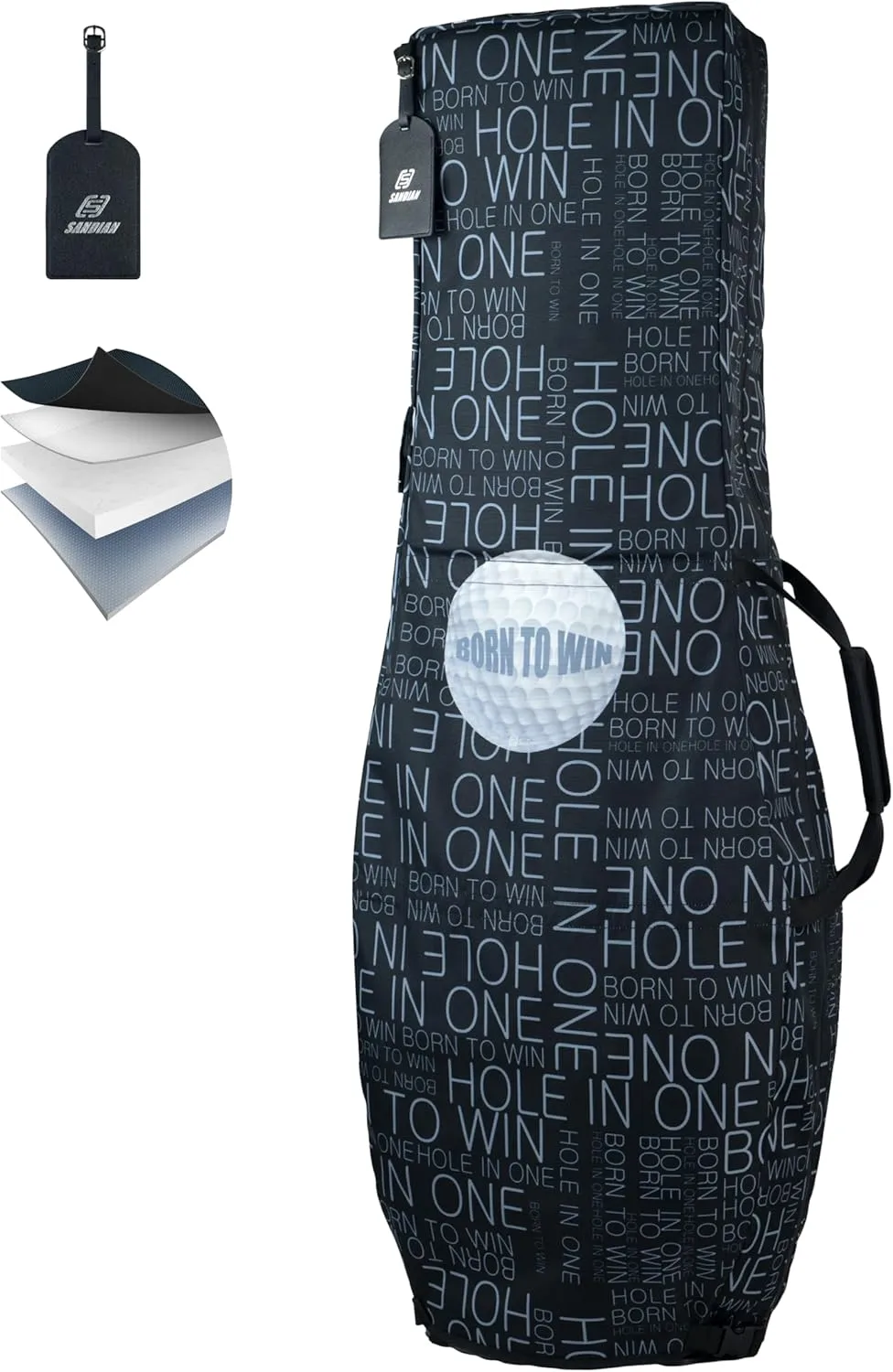 SANDIAN, Golf Travel Bag Cover for Airlines Transit, Heavy-Duty Oxford 1260D, Thick Padded Club Protection Covers, Durable PU Coatings for All Weather Resistant, One Size Fits All
