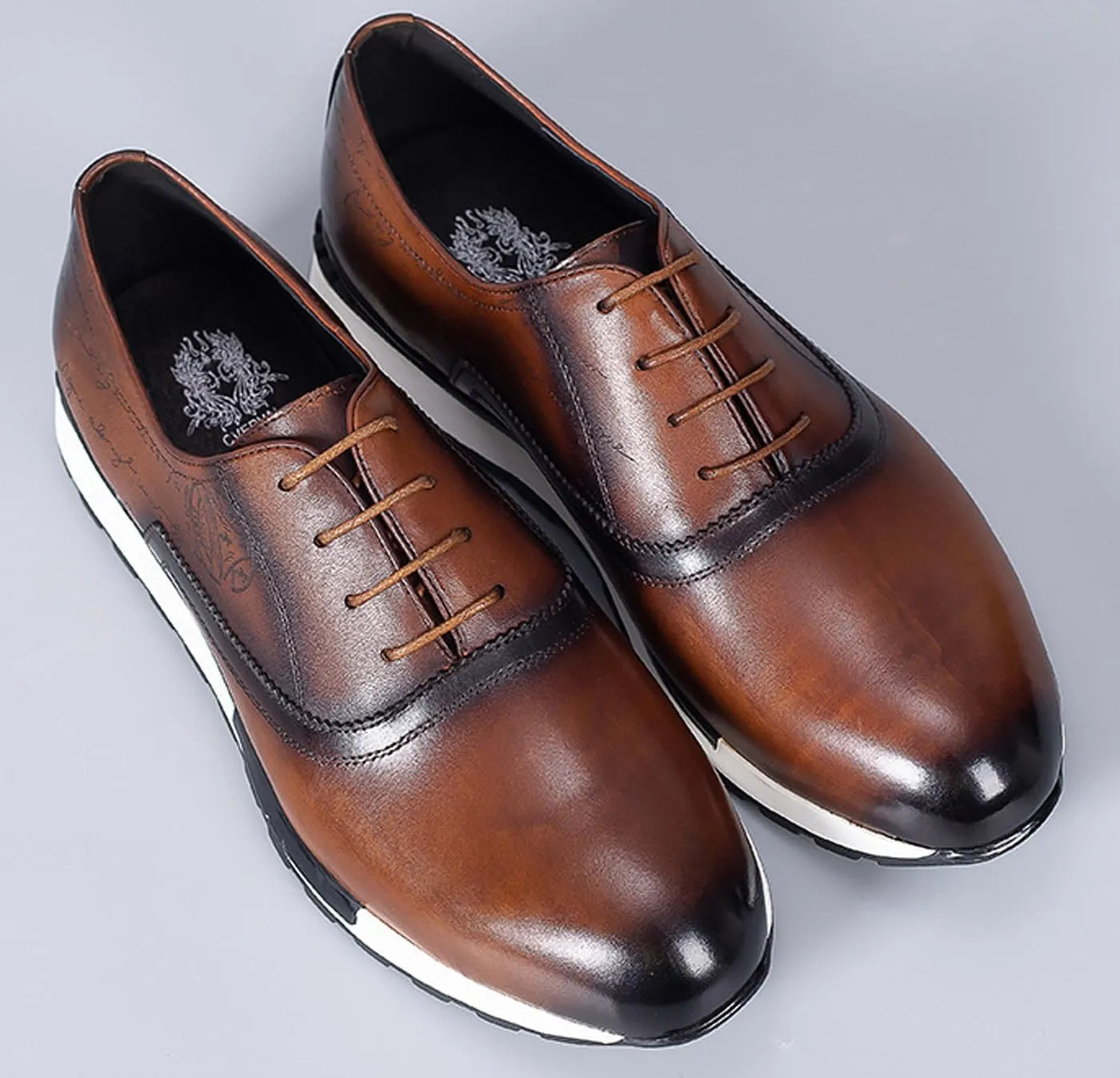 Santimon Men's Genuine Leather Wingtip Oxford Dress Shoes - Classic Brogue Business Formal Shoes for Wedding, Office- Comfortable Cushioned Insole