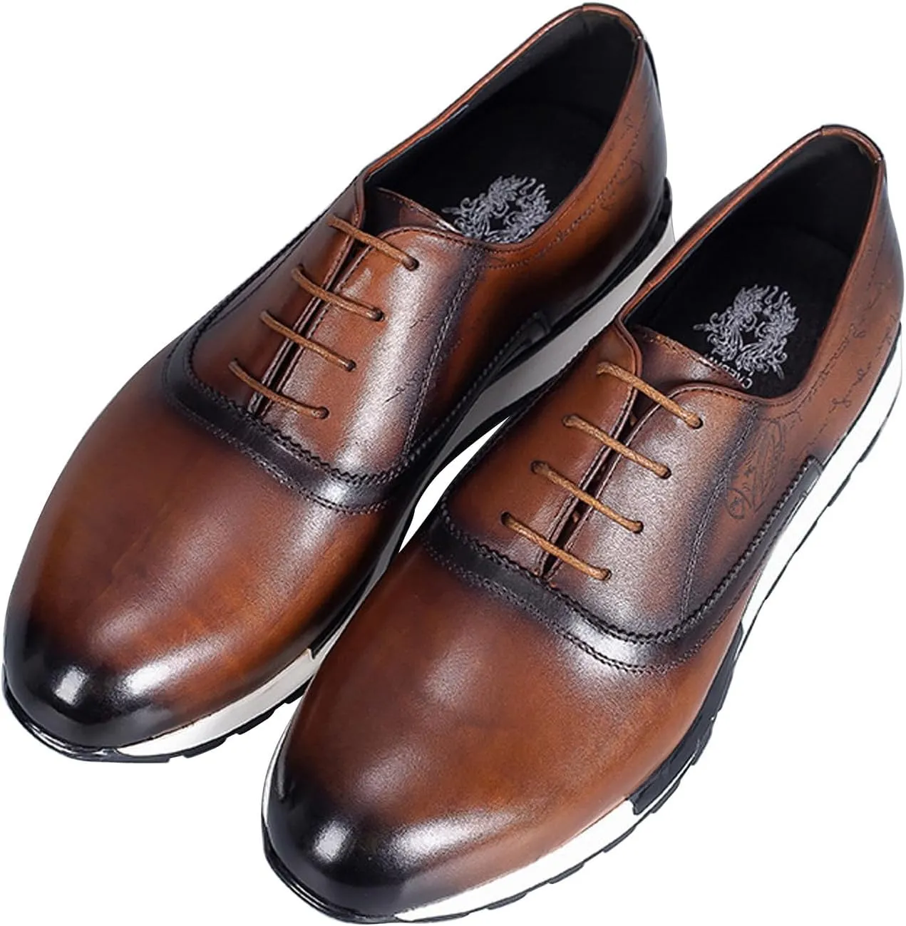 Santimon Men's Genuine Leather Wingtip Oxford Dress Shoes - Classic Brogue Business Formal Shoes for Wedding, Office- Comfortable Cushioned Insole