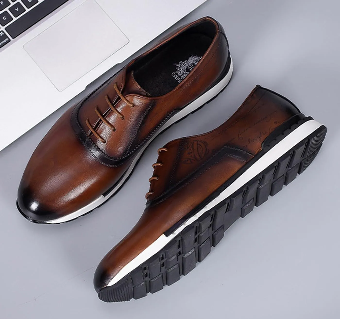 Santimon Men's Genuine Leather Wingtip Oxford Dress Shoes - Classic Brogue Business Formal Shoes for Wedding, Office- Comfortable Cushioned Insole
