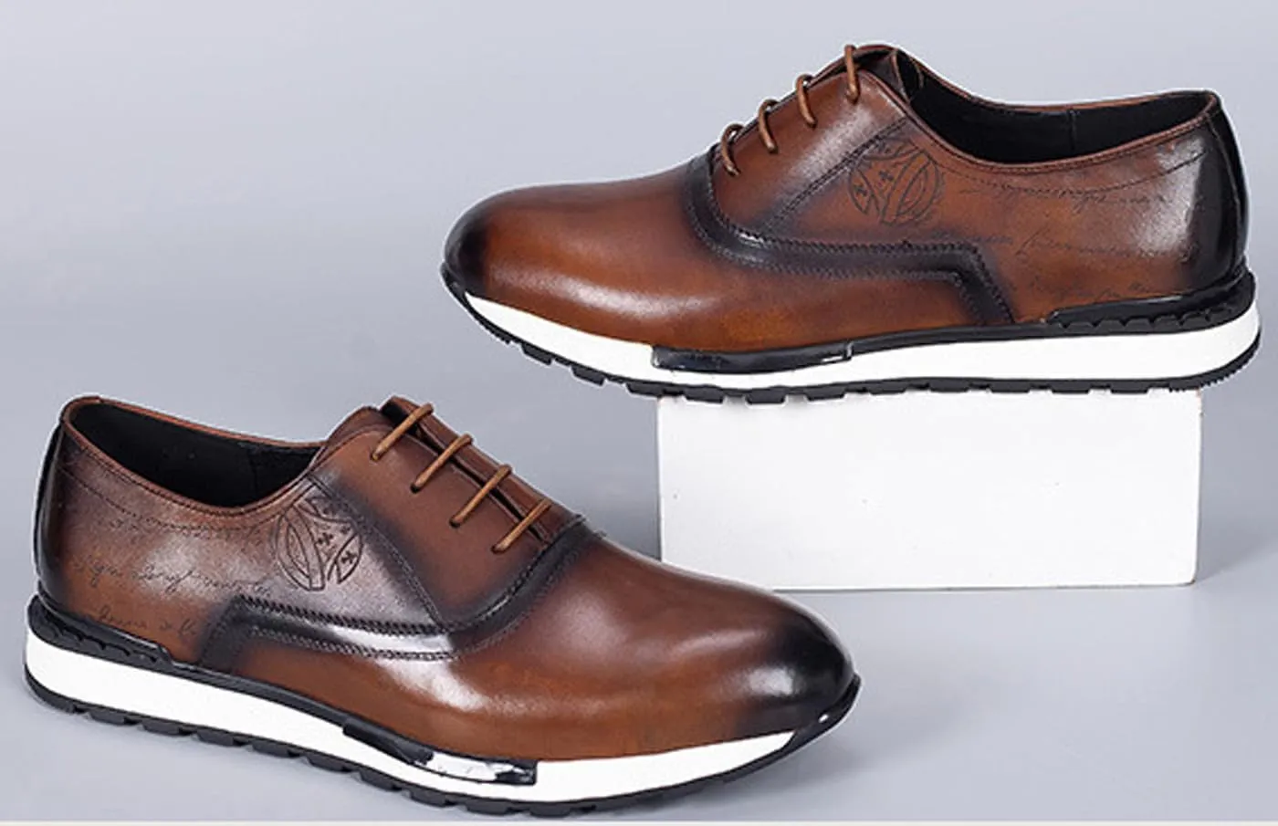 Santimon Men's Genuine Leather Wingtip Oxford Dress Shoes - Classic Brogue Business Formal Shoes for Wedding, Office- Comfortable Cushioned Insole