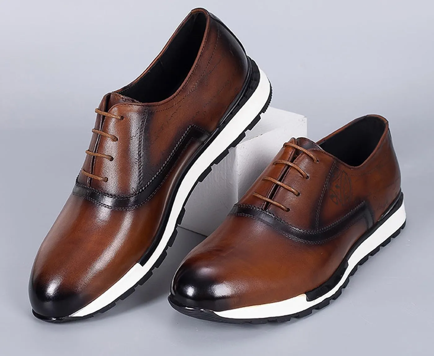 Santimon Men's Genuine Leather Wingtip Oxford Dress Shoes - Classic Brogue Business Formal Shoes for Wedding, Office- Comfortable Cushioned Insole
