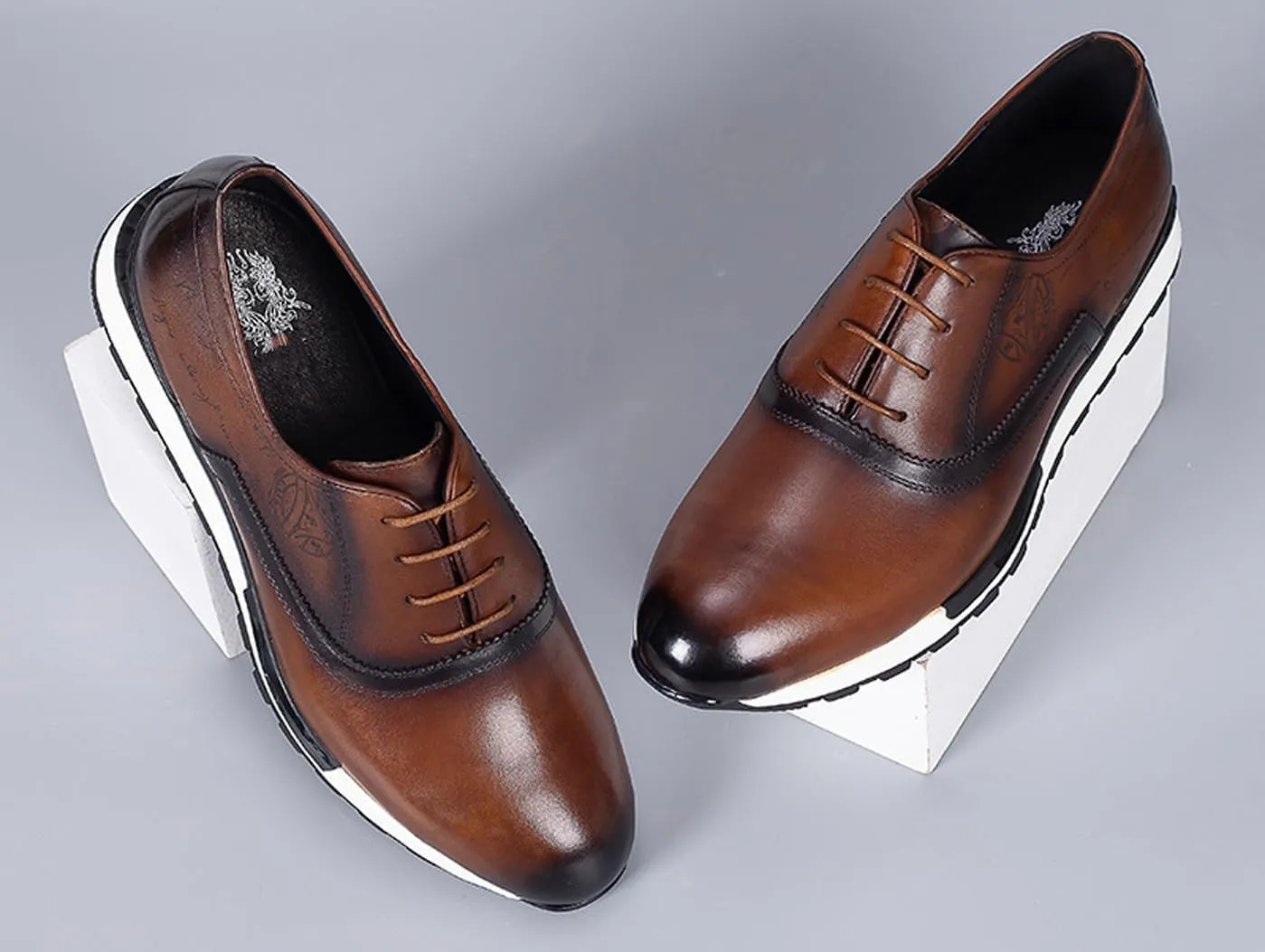 Santimon Men's Genuine Leather Wingtip Oxford Dress Shoes - Classic Brogue Business Formal Shoes for Wedding, Office- Comfortable Cushioned Insole