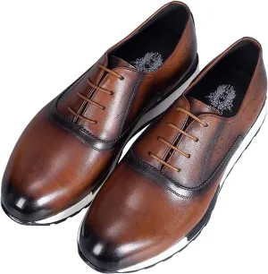 Santimon Men's Genuine Leather Wingtip Oxford Dress Shoes - Classic Brogue Business Formal Shoes for Wedding, Office- Comfortable Cushioned Insole