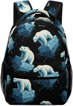 Save Polar Bears Melting Glaciers Classic Basic Backpack Durable Casual Travel Hiking Laptop Adjustable Bag