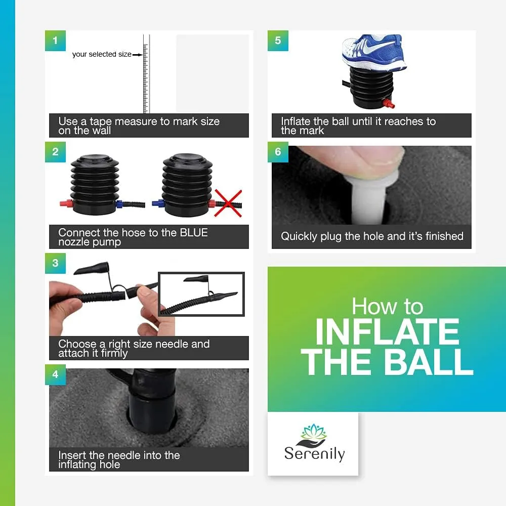 Serenily Exercise Ball for Fitness - Yoga Ball Chair for Home Gym & Yoga Accessories. Birthing Ball with Workout Guide & Pump. Stability Ball for Balance Trainer, Pilates, Therapy & Office