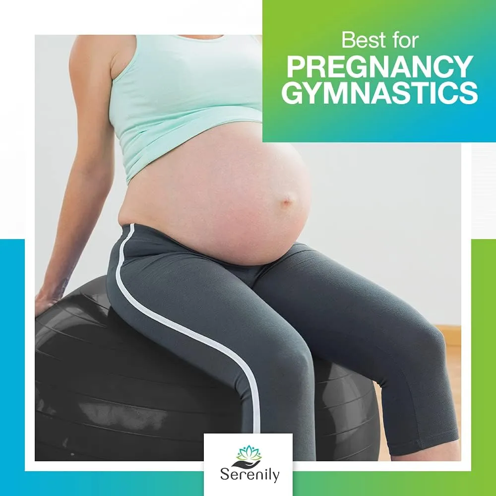 Serenily Exercise Ball for Fitness - Yoga Ball Chair for Home Gym & Yoga Accessories. Birthing Ball with Workout Guide & Pump. Stability Ball for Balance Trainer, Pilates, Therapy & Office