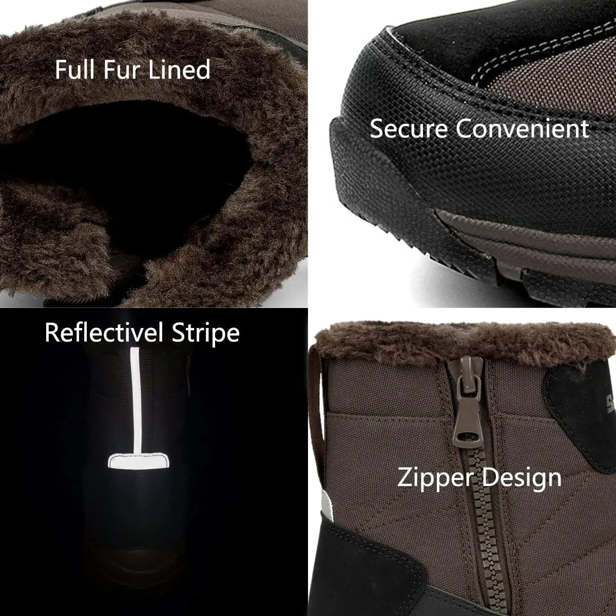 SILENTCARE Men's Warm Snow Boots, Fur Lined Waterproof Winter Shoes, Anti-Slip Lightweight Ankle Boot