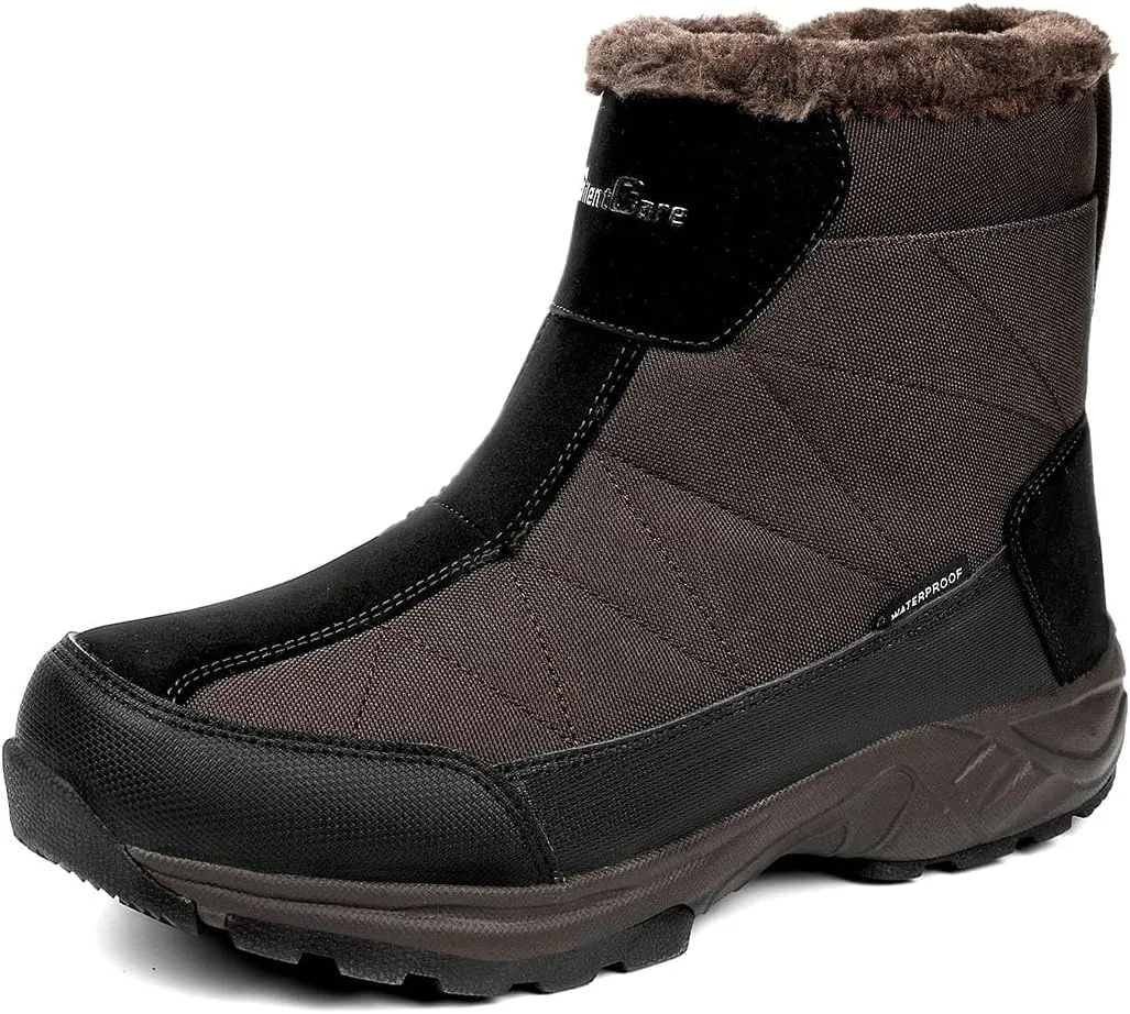 SILENTCARE Men's Warm Snow Boots, Fur Lined Waterproof Winter Shoes, Anti-Slip Lightweight Ankle Boot