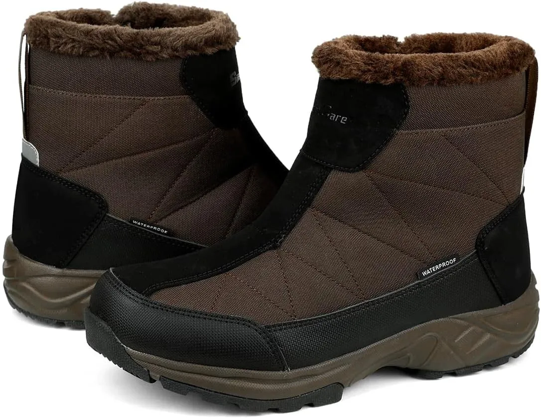 SILENTCARE Men's Warm Snow Boots, Fur Lined Waterproof Winter Shoes, Anti-Slip Lightweight Ankle Boot