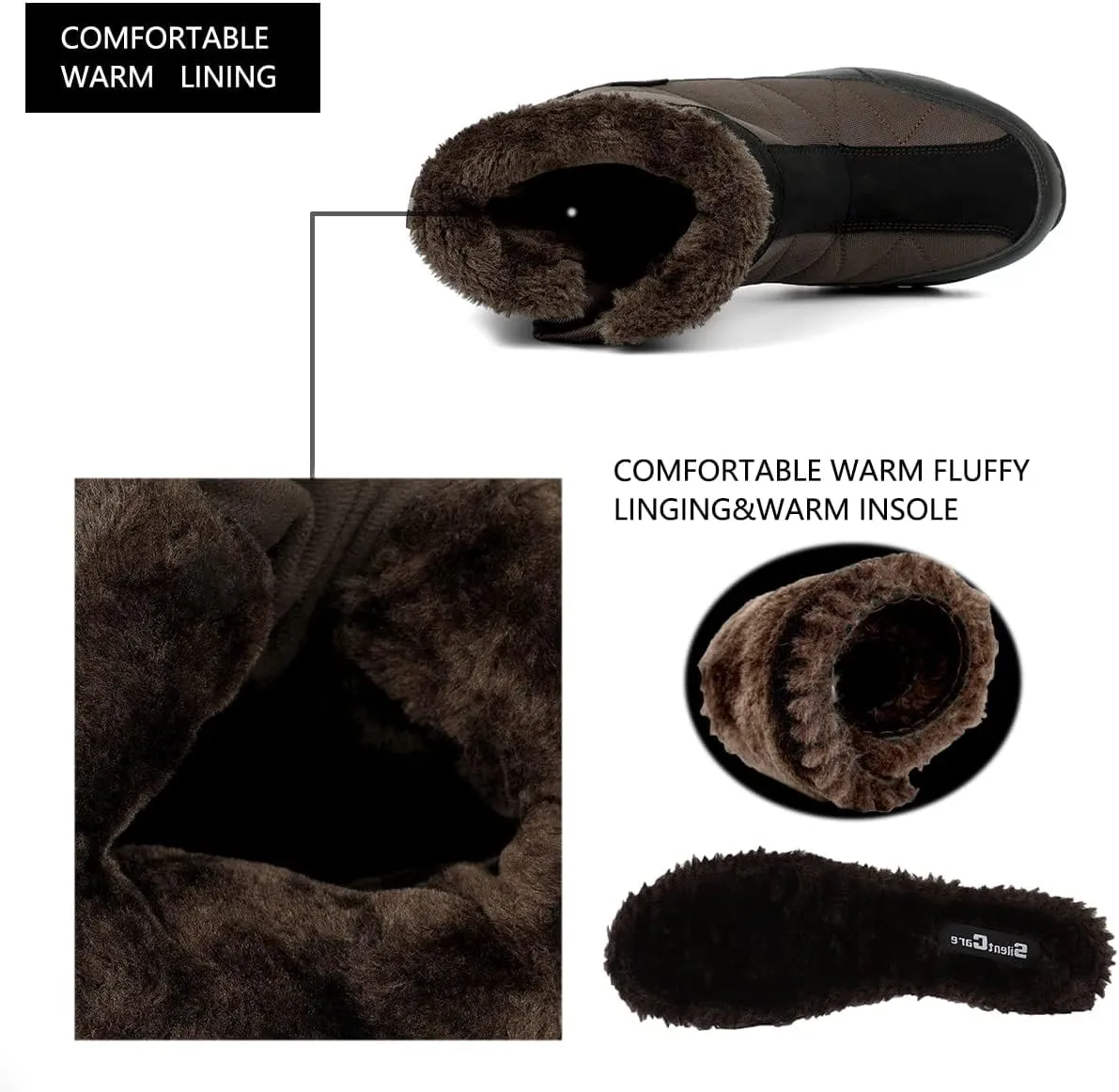 SILENTCARE Men's Warm Snow Boots, Fur Lined Waterproof Winter Shoes, Anti-Slip Lightweight Ankle Boot