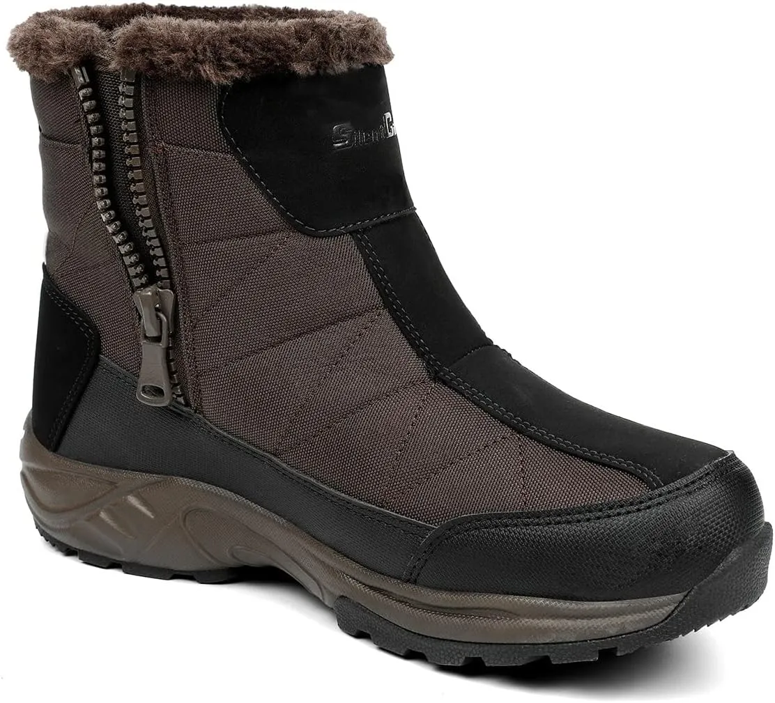 SILENTCARE Men's Warm Snow Boots, Fur Lined Waterproof Winter Shoes, Anti-Slip Lightweight Ankle Boot