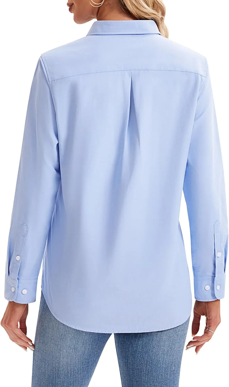 siliteelon Womens Button Down Shirts Long Sleeve Collared Office Work Blouses Tops with Pocket Oxford Shirts