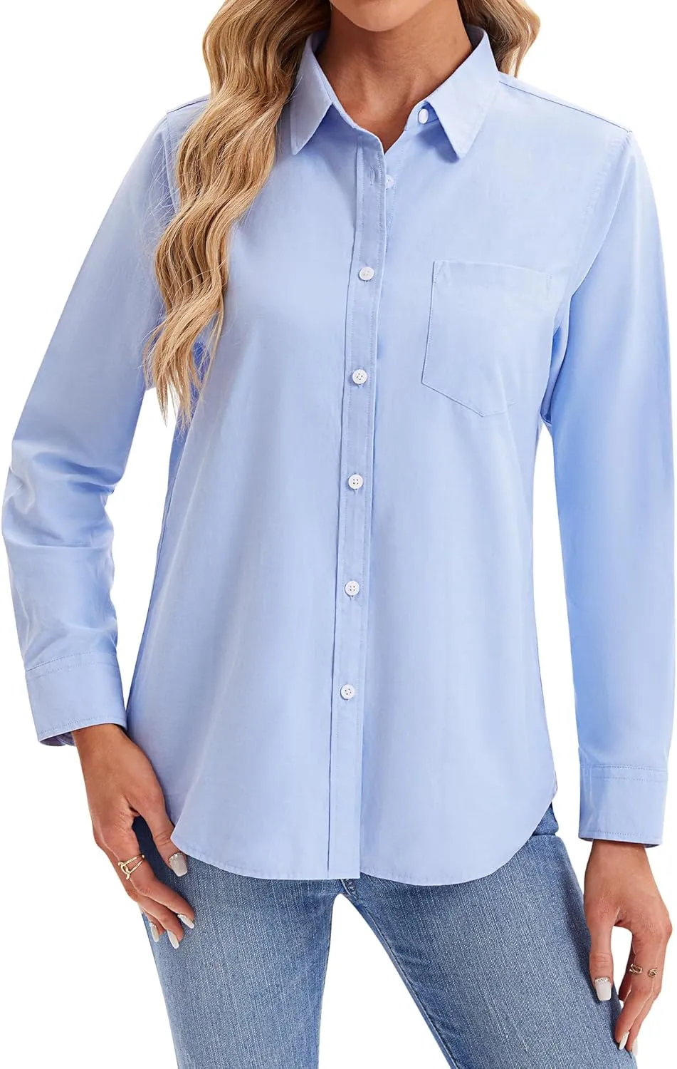 siliteelon Womens Button Down Shirts Long Sleeve Collared Office Work Blouses Tops with Pocket Oxford Shirts