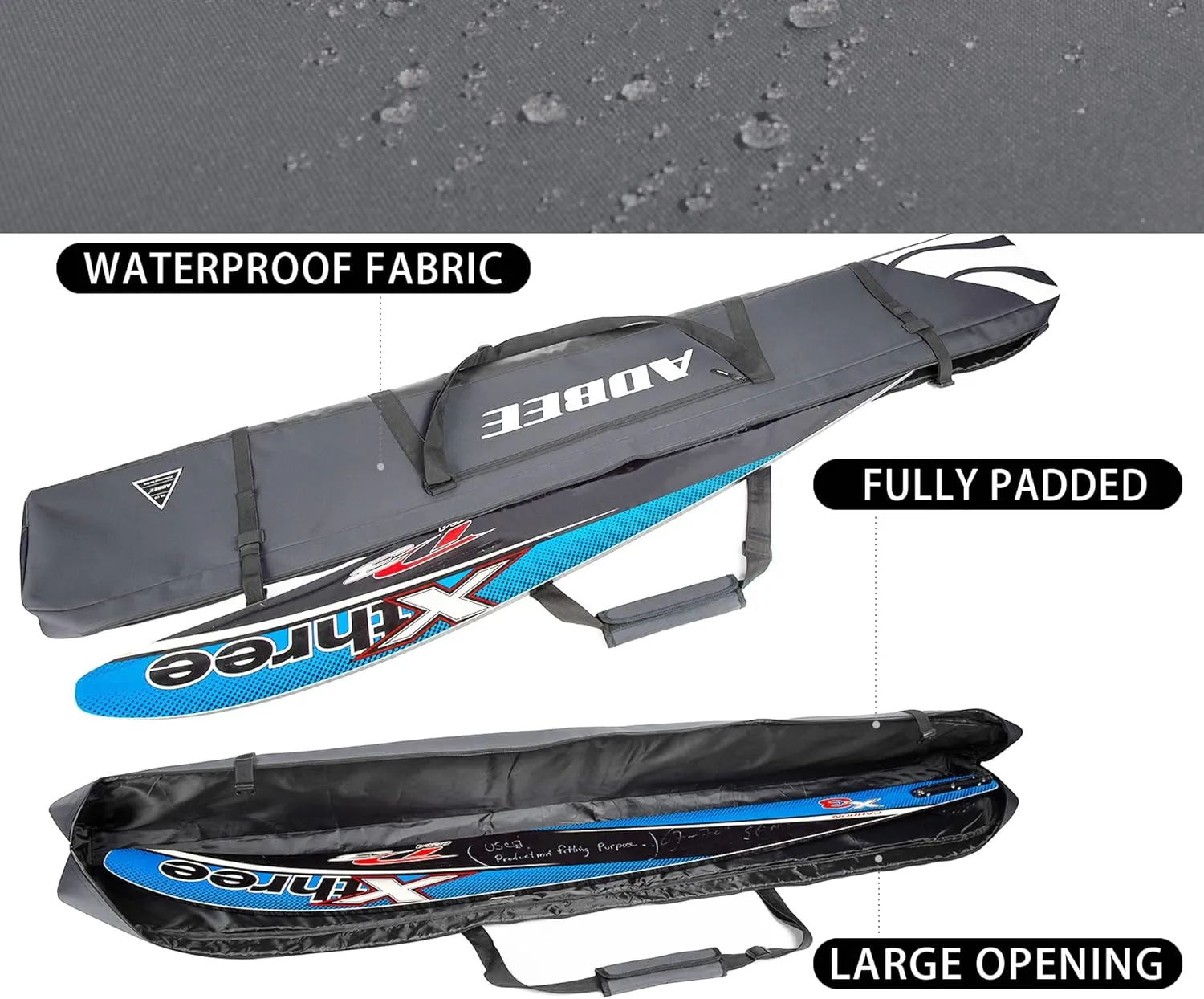 Ski Bag – Padded Ski Bag with Durable Handle – Waterproof Fully Padded Ski Strap Carrier – Reliable 600D Oxford Fabric – Heavy-Duty Zippers and Buckles