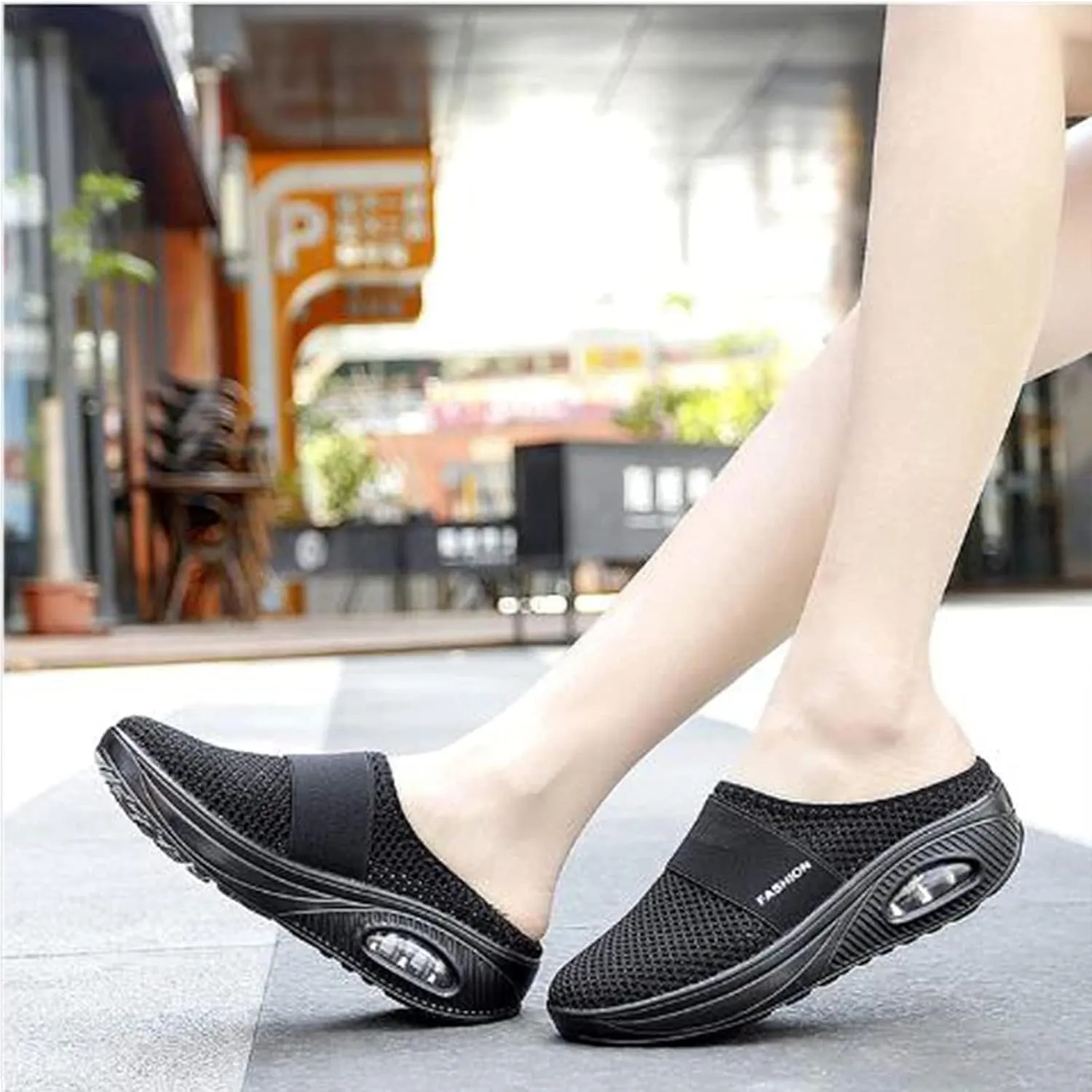 Slip On Mules for Women 2025 Breathable Mesh Orthopedic Slippers for Women with Arch Support Air-Cushion Open Back Walking Shoes Indoor Outdoor Casual Non Slip Diabetic Closed Toe Slides