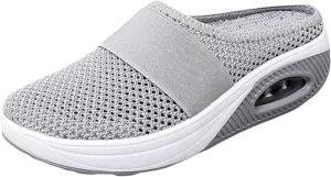 Slip On Mules for Women 2025 Breathable Mesh Orthopedic Slippers for Women with Arch Support Air-Cushion Open Back Walking Shoes Indoor Outdoor Casual Non Slip Diabetic Closed Toe Slides