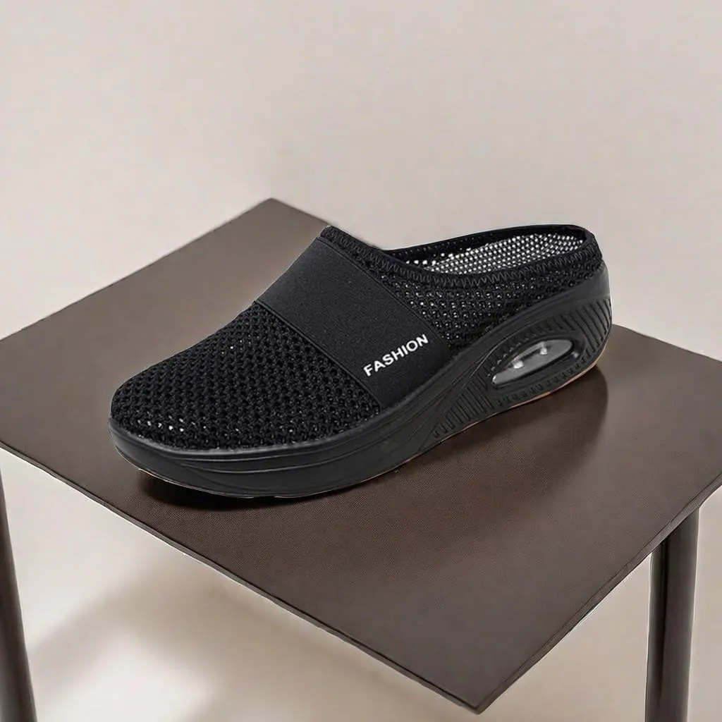 Slip On Mules for Women 2025 Breathable Mesh Orthopedic Slippers for Women with Arch Support Air-Cushion Open Back Walking Shoes Indoor Outdoor Casual Non Slip Diabetic Closed Toe Slides