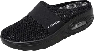 Slip On Mules for Women 2025 Breathable Mesh Orthopedic Slippers for Women with Arch Support Air-Cushion Open Back Walking Shoes Indoor Outdoor Casual Non Slip Diabetic Closed Toe Slides