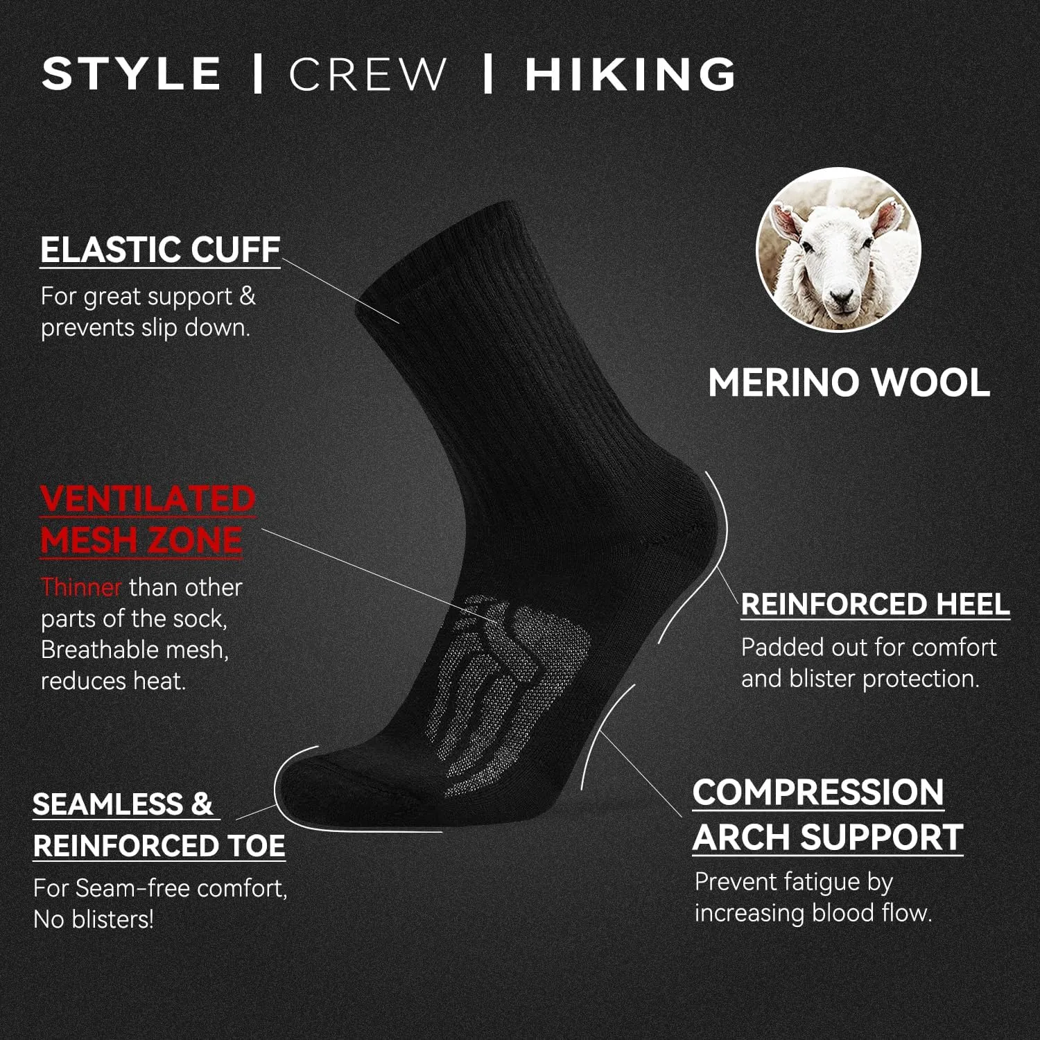 Socks Daze Merino Wool Cushioned Hiking Socks for Men Women, Warm Crew Walking & Boot Socks for Trekking, Work, Outdoor