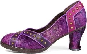 SOCOFY Women Leather Mary Jane Shoes Colorful Leather Oxfords Shoes Vintage Slip On Block Heel Pumps