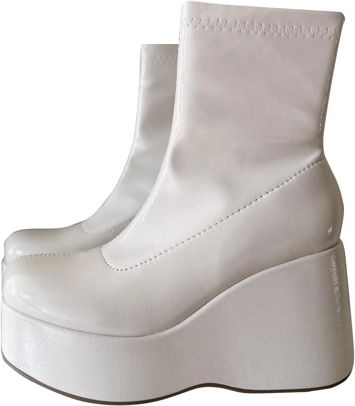 Soda Women Rounded Toe Platform Wedge Heel Fitted Sock Ankle Boot Booties