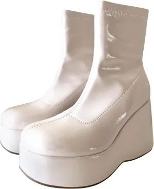 Soda Women Rounded Toe Platform Wedge Heel Fitted Sock Ankle Boot Booties