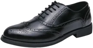 Spring Breathable Comfortable Walking Shoes British Style Classic Business Dress Leather Shoes Casual Lace-up Brogue Oxford(Black,8.5)