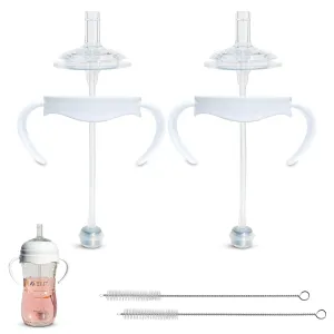 Straw Cup Conversion Kit for Philips Avent Natural Baby Bottles 2-Count, Food Grade Silicone Straw Nipples, Silicone Weighted Straw, Bottle Handles, Cleaning Brush, BPA-Free, 6  Months (Straw Top)