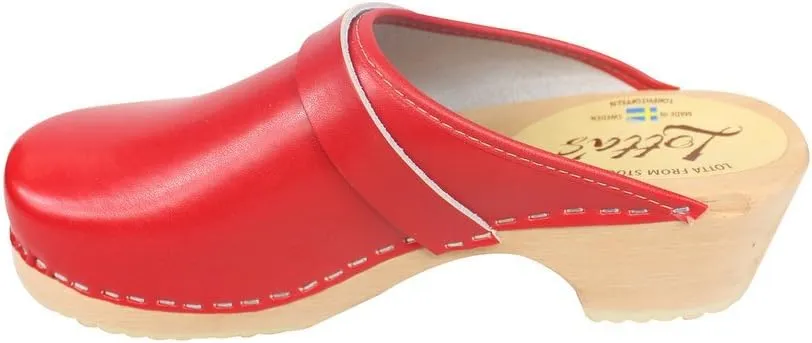 Swedish Classic Mule Clog - Red Leather Slip-on Clogs for Women I Supportive and Comfortable Wooden Clog