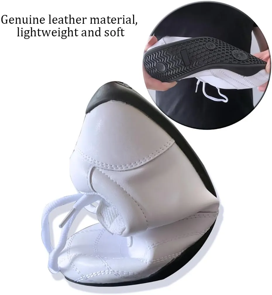 Tai Chi Kung Fu Shoes, Leather Martial Art Shoes Chinese Wushu Shaolin Trainer Wing Chun Sneakers for Men Women