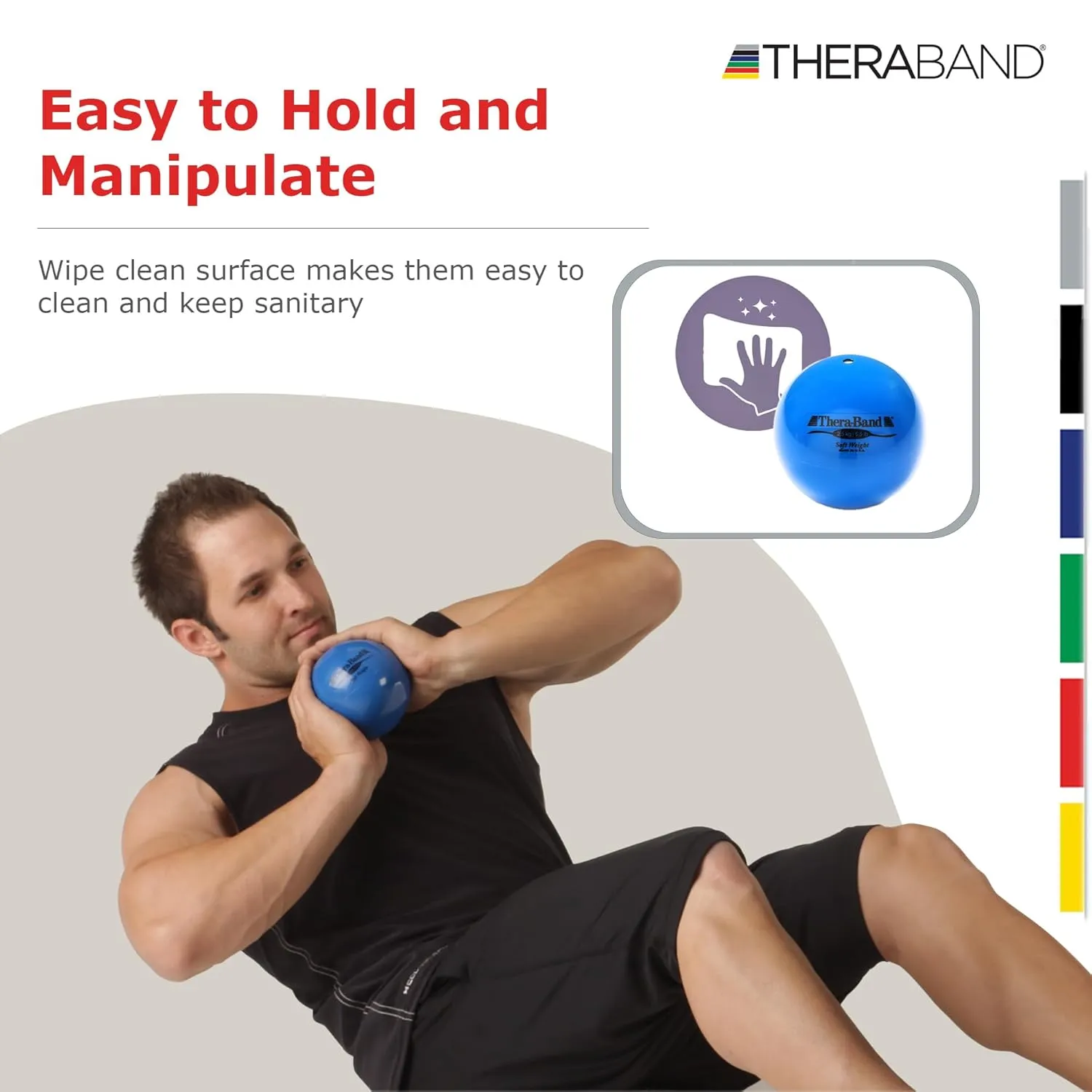 THERABAND Soft Weight, 4.5" Diameter, Weighted Balls for Baseball, Weighted Balls for Softball, Hand Held Ball Shaped Isotonic, Shoulder Strength, Rotator Cuff & Throwing Trainer, Assorted Set of 6