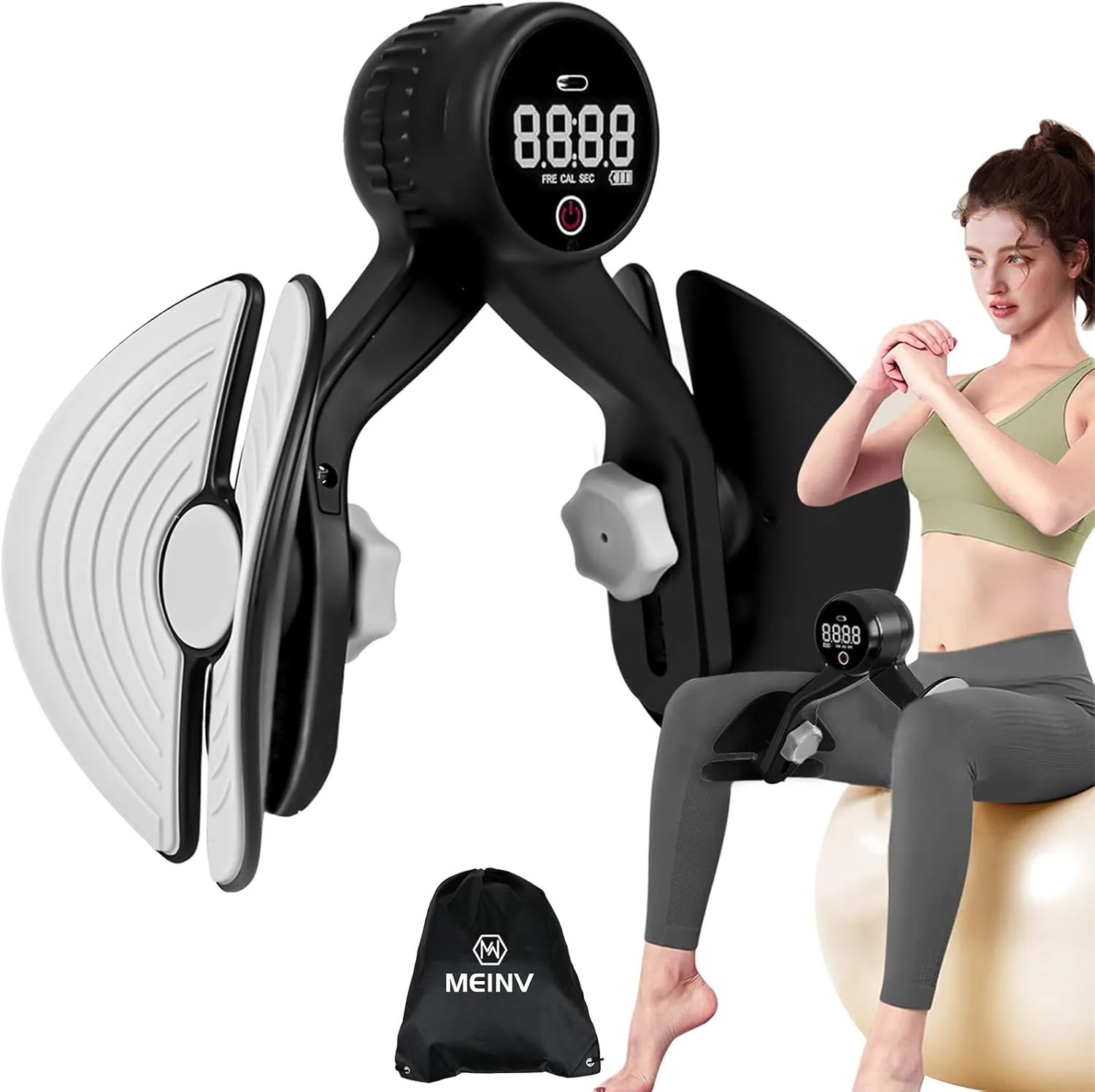 Thigh Master, Inner Thigh Exercise Equipment with Counter Rechargeable, Black
